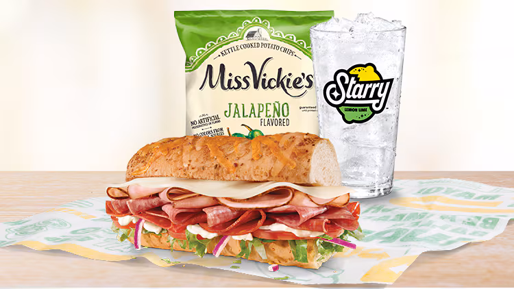 B.M.T. sub, Miss Vickie’s chips & Starry fountain drink.