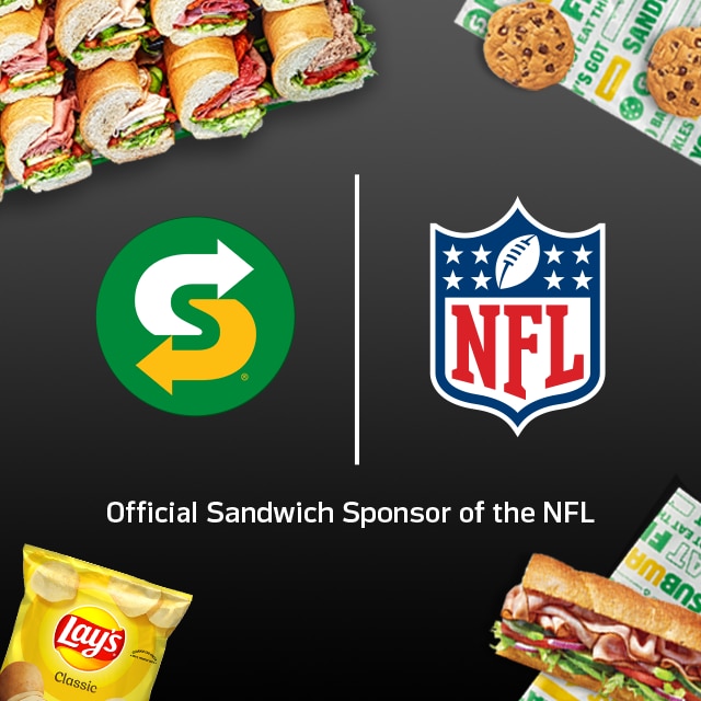 Subway® and NFL logo between chips, subs and cookies.