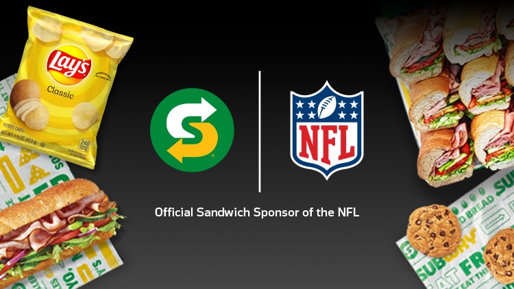Subway® and NFL logo between chips, subs and cookies. 