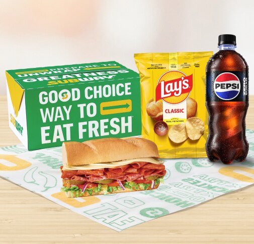 Subway Lunch Box with 6" sub and chips.