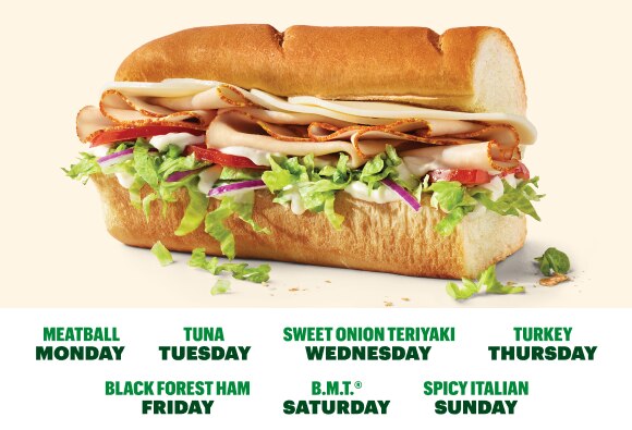 Sub of the Day. Turkey Thursday. 6" Turkey sub.