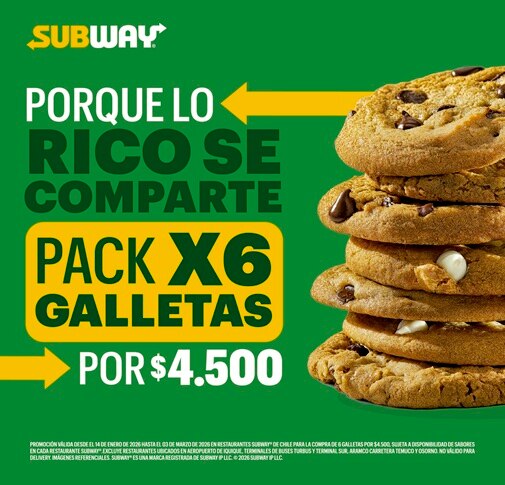 Promocion Subway Chile: pack de 6 galletas por $4.500