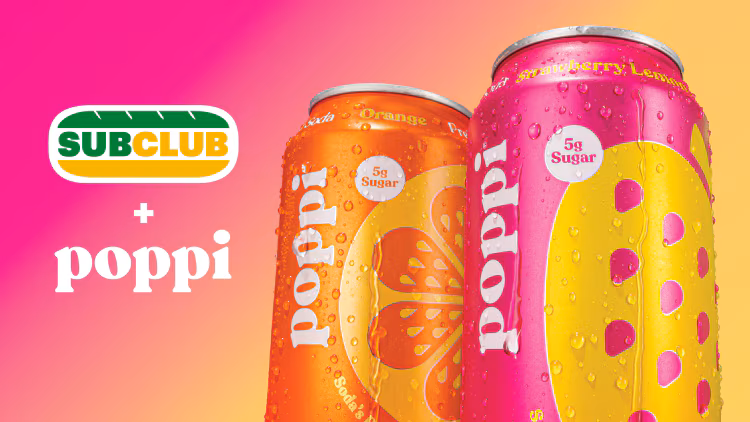 Two poppi cans with Sub Club logo and poppi logo