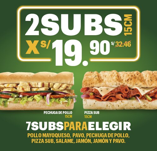 Sub Pollo mayoqueso, Sub Pavo, Pizza Sub, Sub Pechuga de Pollo, Salame, Sub Jamón, Sub Jamón y Pavo